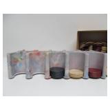 Set of Antique Clay or Catalin Poker chips & Swirled Bakelite or Plastic Tray