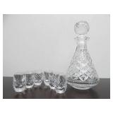 Signed Vintage WATERFORD Crystal Decanter & Set of 6 Matching Small Glasses