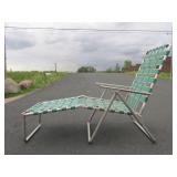 Nice Condition Vintage Mid Century Aluminum Folding Lawn Lounge Chair - Green Webbing