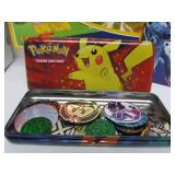 Large Lot of Assorted POKEMON Items Tins Cards Games etc