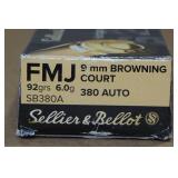 50 Sellier & Bellot .380 Auto/9mm Browning Court 95 Gr FMJ Ammo