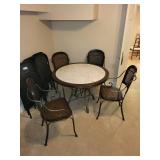 Set of 4 Metal Dining Chairs with Marble Top Table
