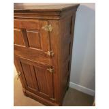 Antique Wooden Ice Box Refrigerator with Brass Hardware