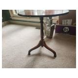 Vintage Wooden Pedestal Side Table with Round Top