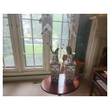 Pair of Hand-Painted Chinese Porcelain Vases with Faux Orchid Floral Design