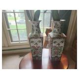 Pair of Hand-Painted Chinese Porcelain Vases with Faux Orchid Floral Design