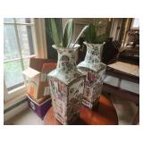 Pair of Hand-Painted Chinese Porcelain Vases with Faux Orchid Floral Design