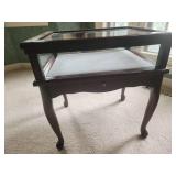 Mahogany Display Coffee Table with Glass Top and Drawer