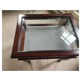 Mahogany Display Coffee Table with Glass Top and Drawer