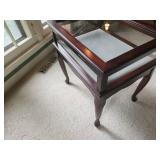 Mahogany Display Coffee Table with Glass Top and Drawer