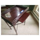 Elegant Mahogany Finish Side Table with Slide-Out Shelf