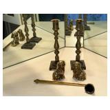 Set of 2 Vintage Brass Candle Holders with Dog Figure Accents