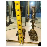 Set of 2 Vintage Brass Candle Holders with Dog Figure Accents