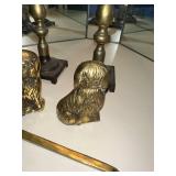Set of 2 Vintage Brass Candle Holders with Dog Figure Accents