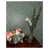 Floral Decor Set with Artificial Flowers and Glass Vases