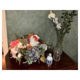 Floral Decor Set with Artificial Flowers and Glass Vases