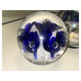 Set of 3 St. Clair Art Glass Paperweights with Floral and Seashell Designs