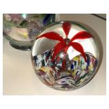Set of 3 St. Clair Art Glass Paperweights with Floral and Seashell Designs