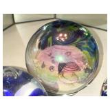 Set of 3 St. Clair Art Glass Paperweights with Floral and Seashell Designs