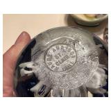 Set of 3 St. Clair Art Glass Paperweights with Floral and Seashell Designs