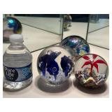 Set of 3 St. Clair Art Glass Paperweights with Floral and Seashell Designs