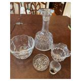 Set of 5 Crystal Glassware Pieces including Decanter and Bowls