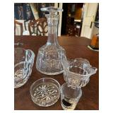 Set of 5 Crystal Glassware Pieces including Decanter and Bowls