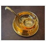 Gold Trimmed French Porcelain Bowl Set with Ladle and Plate