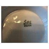 Gold Trimmed French Porcelain Bowl Set with Ladle and Plate