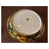 Gold Trimmed French Porcelain Bowl Set with Ladle and Plate