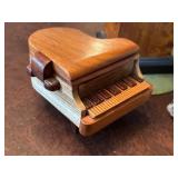 Decorative Stone Urn, Miniature Wooden Piano Box, and Quartz Crystal Cluster