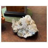 Decorative Stone Urn, Miniature Wooden Piano Box, and Quartz Crystal Cluster