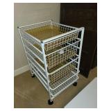 Collection of Plastic Storage Bins and Wire Basket Shelf