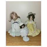 Set of 3 Vintage Porcelain Dolls with Bonnets