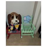 Collection of Sit-On Toy Chairs and Stuffed Animals