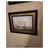 Set of 4 Framed Nautical Ship Prints with Gold Trim