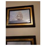 Set of 4 Framed Nautical Ship Prints with Gold Trim