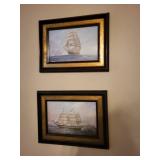 Set of 4 Framed Nautical Ship Prints with Gold Trim