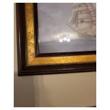 Set of 4 Framed Nautical Ship Prints with Gold Trim