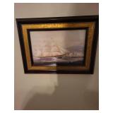 Set of 4 Framed Nautical Ship Prints with Gold Trim