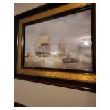 Set of 4 Framed Nautical Ship Prints with Gold Trim