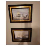 Set of 4 Framed Nautical Ship Prints with Gold Trim