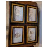 Set of 4 Framed Nautical Ship Prints with Gold Trim