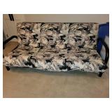 Vintage Futon with Abstract Pattern and Metal Frame