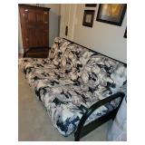 Vintage Futon with Abstract Pattern and Metal Frame