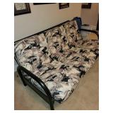 Vintage Futon with Abstract Pattern and Metal Frame
