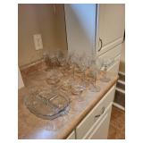 Elegant Set of 12 Crystal Wine and Cocktail Glasses with Vintage Serving Tray