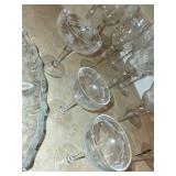 Elegant Set of 12 Crystal Wine and Cocktail Glasses with Vintage Serving Tray