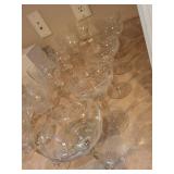 Elegant Set of 12 Crystal Wine and Cocktail Glasses with Vintage Serving Tray