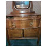 Vintage Wooden Vanity with Mirror and Storage